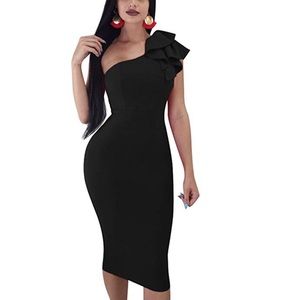 Black midi ruffle dress